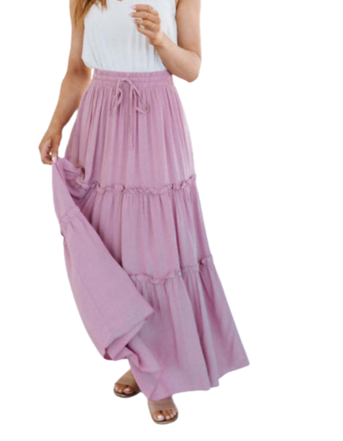 SHOPIQAT Elastic Waist Stitching Large Swing Midi Skirt - Premium from shopiqat - Just $7.500! Shop now at shopiqat